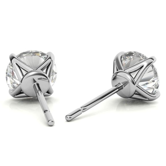 2.0CTW Round Cut Lab Created Diamond 4-Prong Basket Stud Earrings - Picture 3 of 5